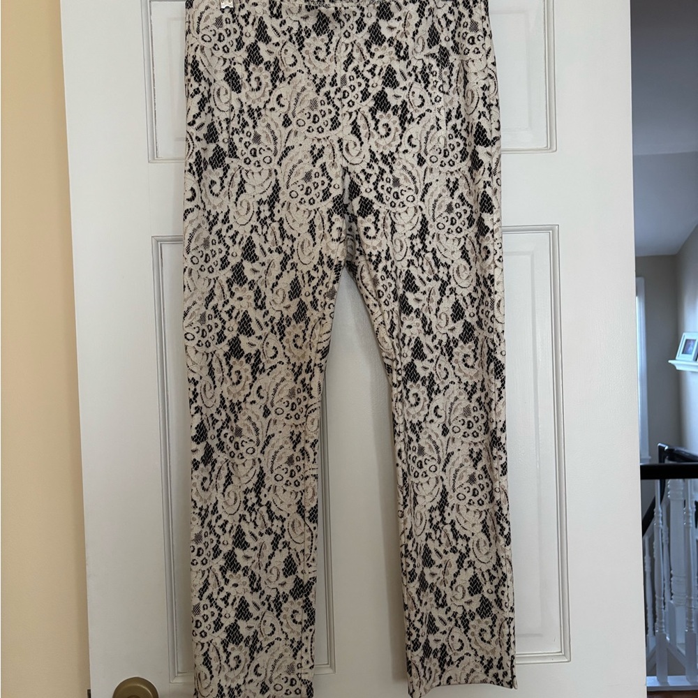 Chico's Elegant Black and Cream Lace Cropped Pants